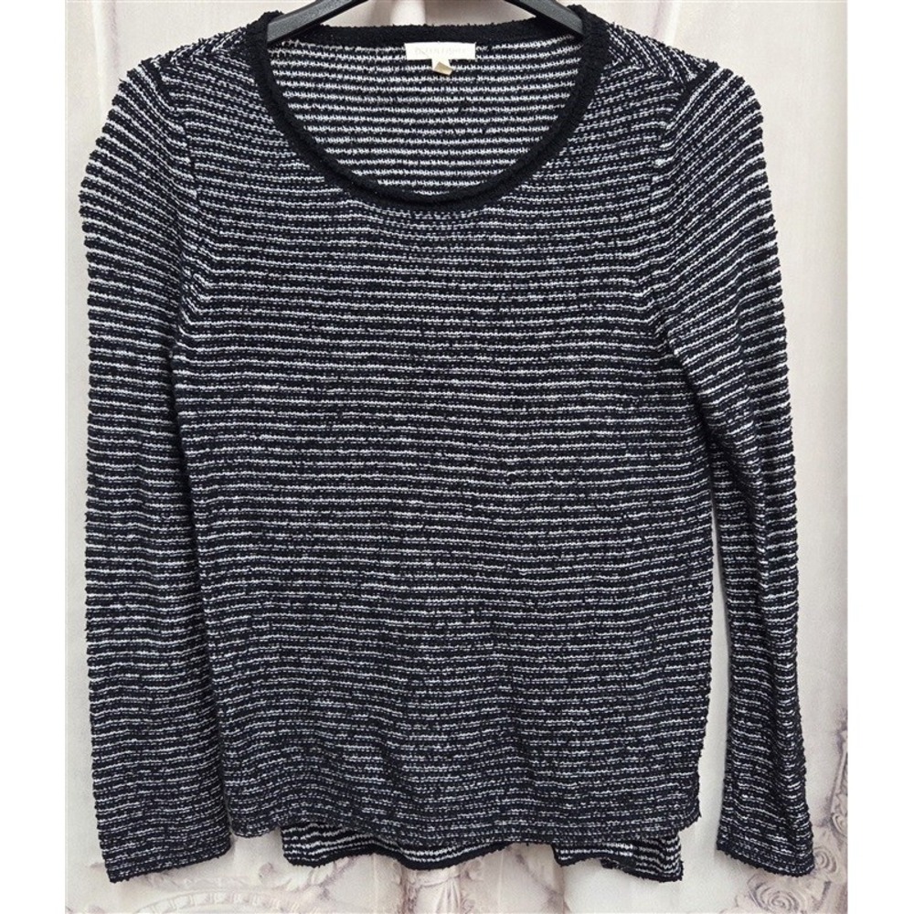 NWOT Eileen Fisher XS Organic Linen Blue White Sweater Long Sleeve Top 131999
